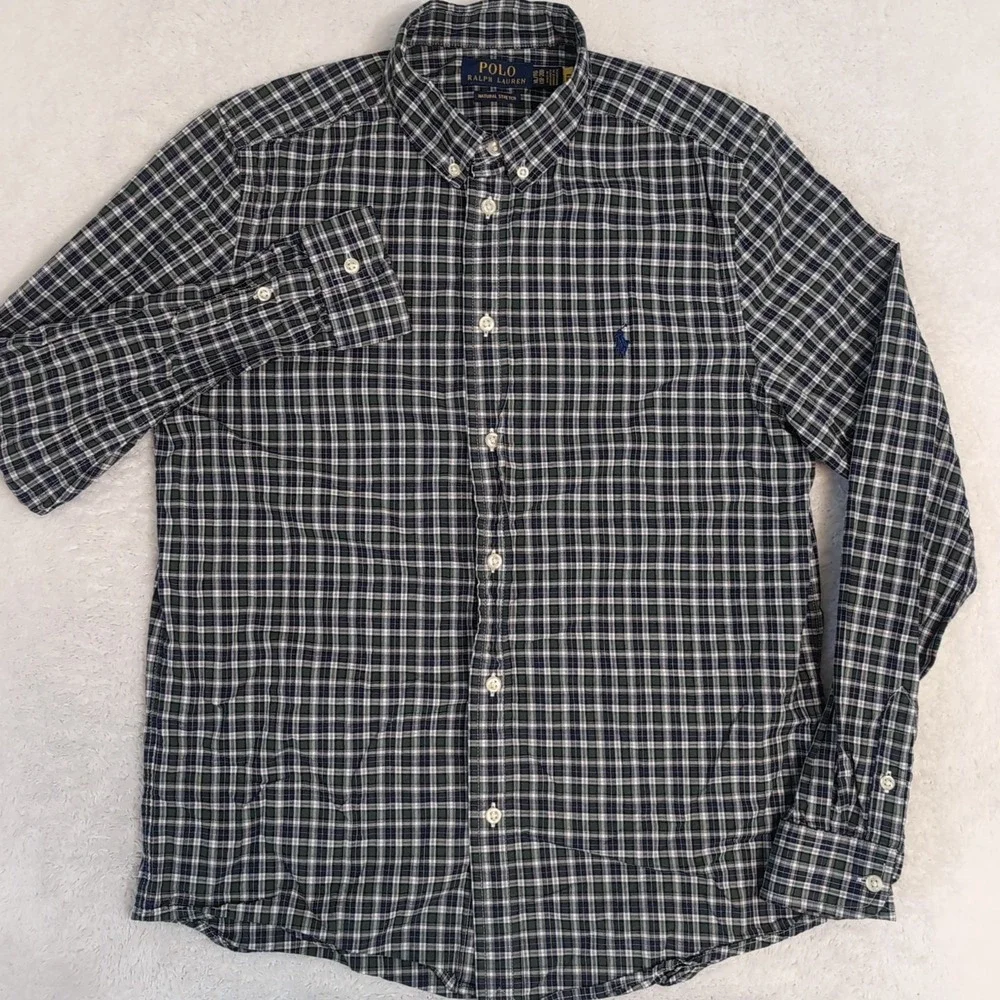 Polo Ralph Lauren Kid L 14-16 Multi Check Plaid L/S Button Down‎ Natural Stretch